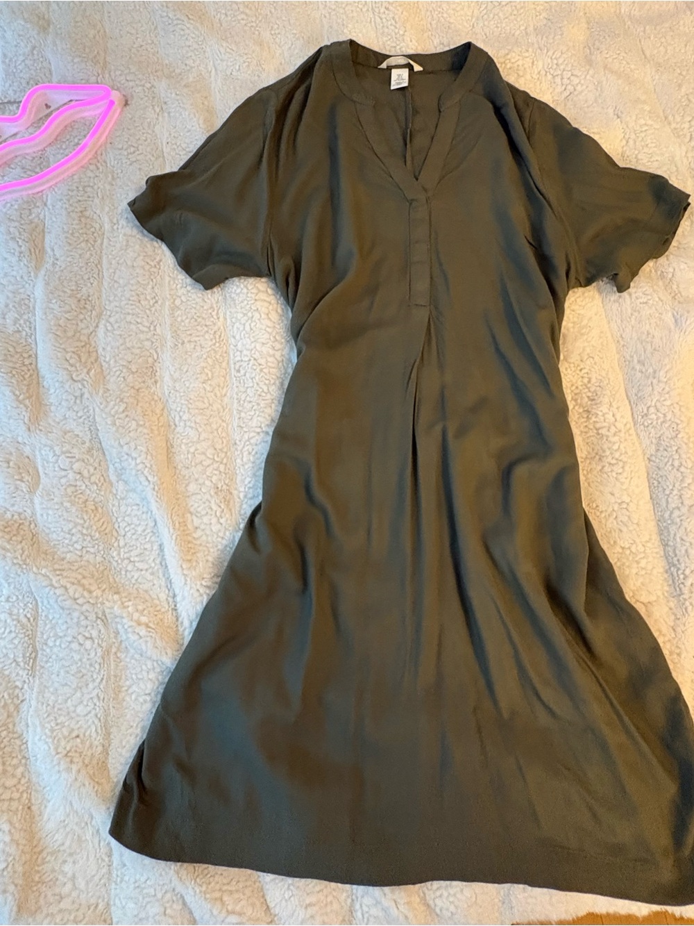 H&M Olive Green V-Neck Midi Dress